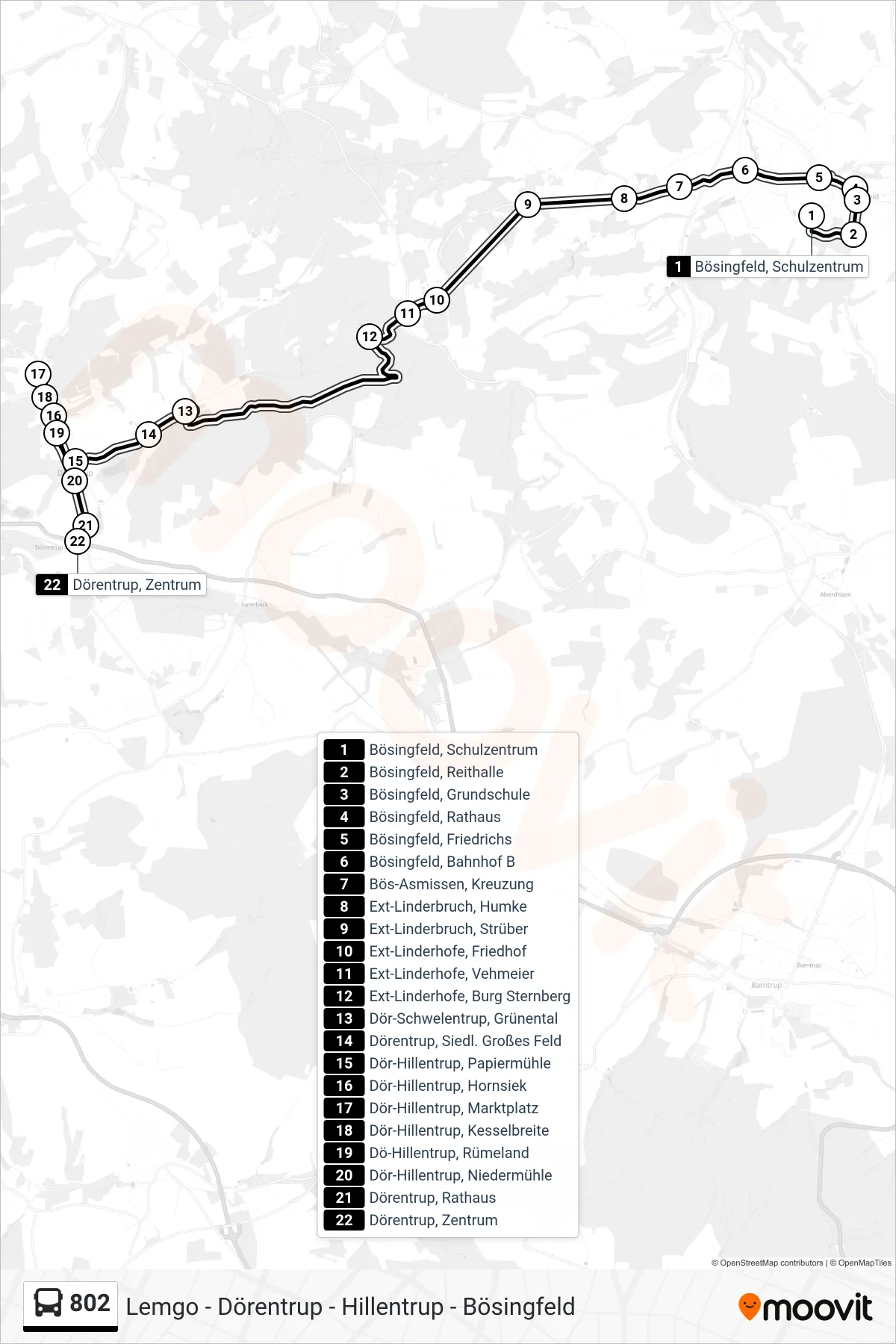 802 bus Line (Dörentrup) route and stops on a map