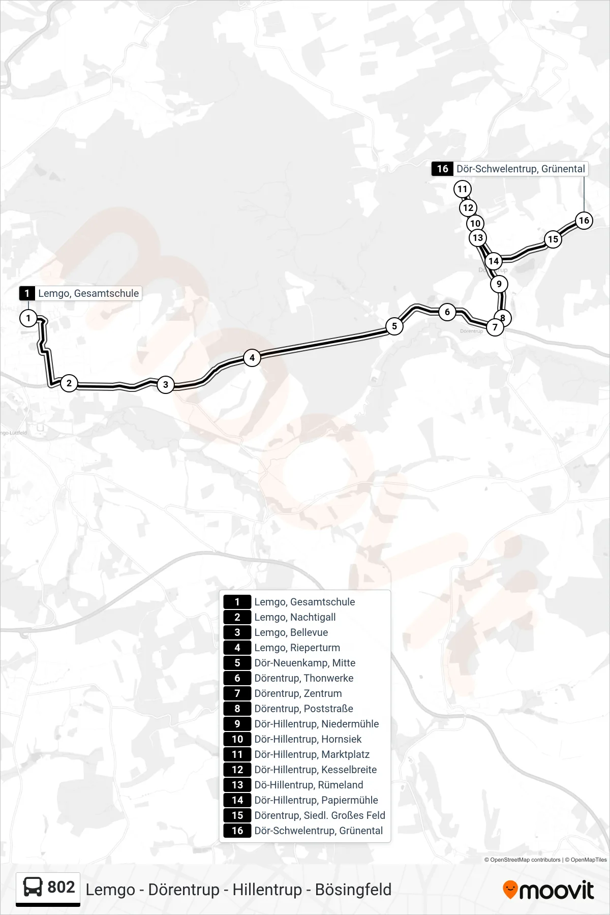 802 bus Line (Schwelentrup) route and stops on a map