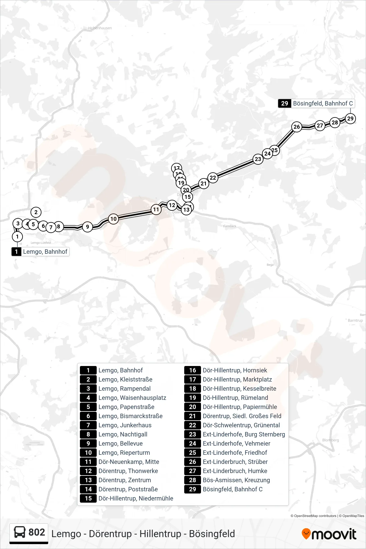 802 bus Line (Bösingfeld, Bahnhof C) route and stops on a map