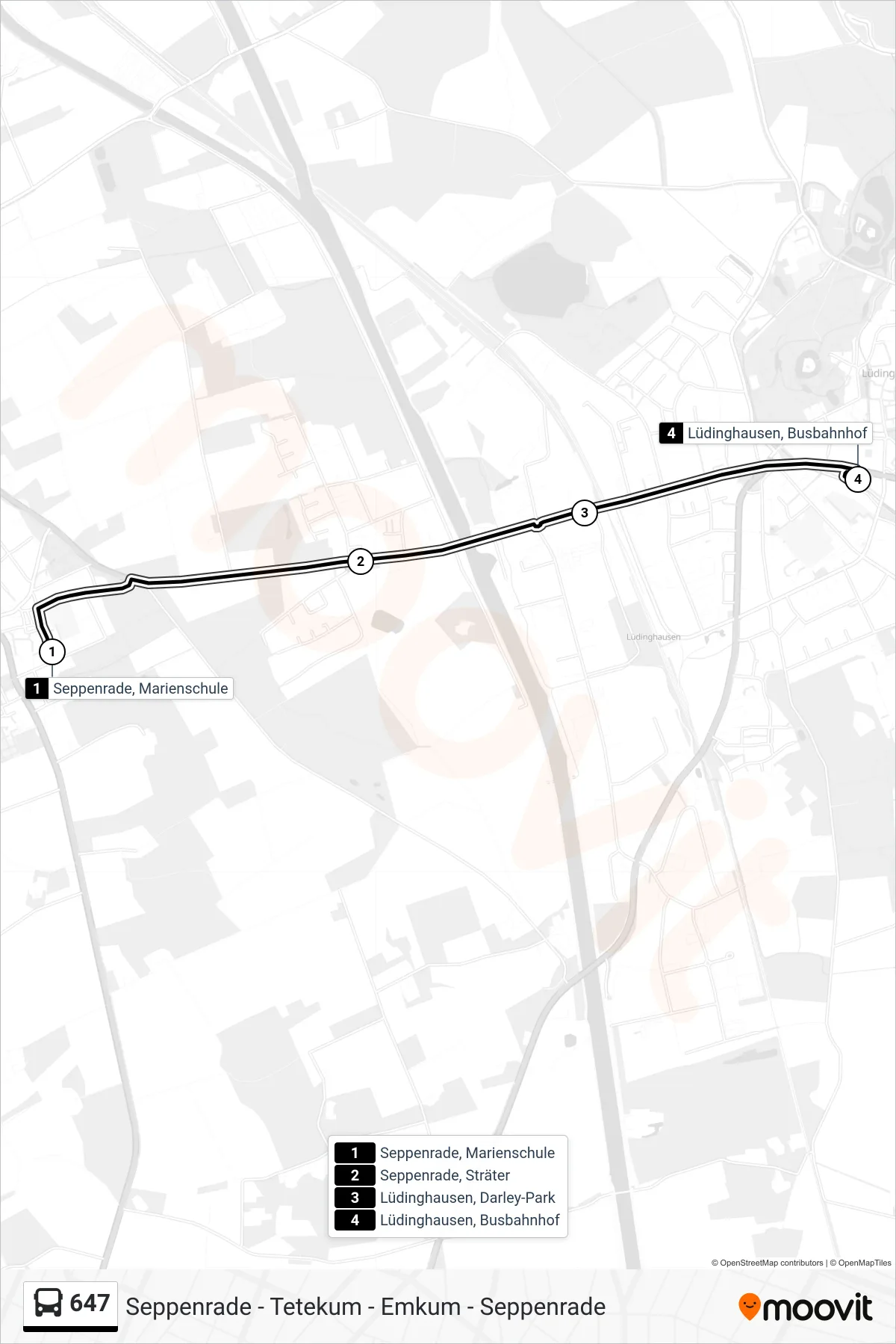 647 bus Line (Lüdinghausen, Busbahnhof C) route and stops on a map