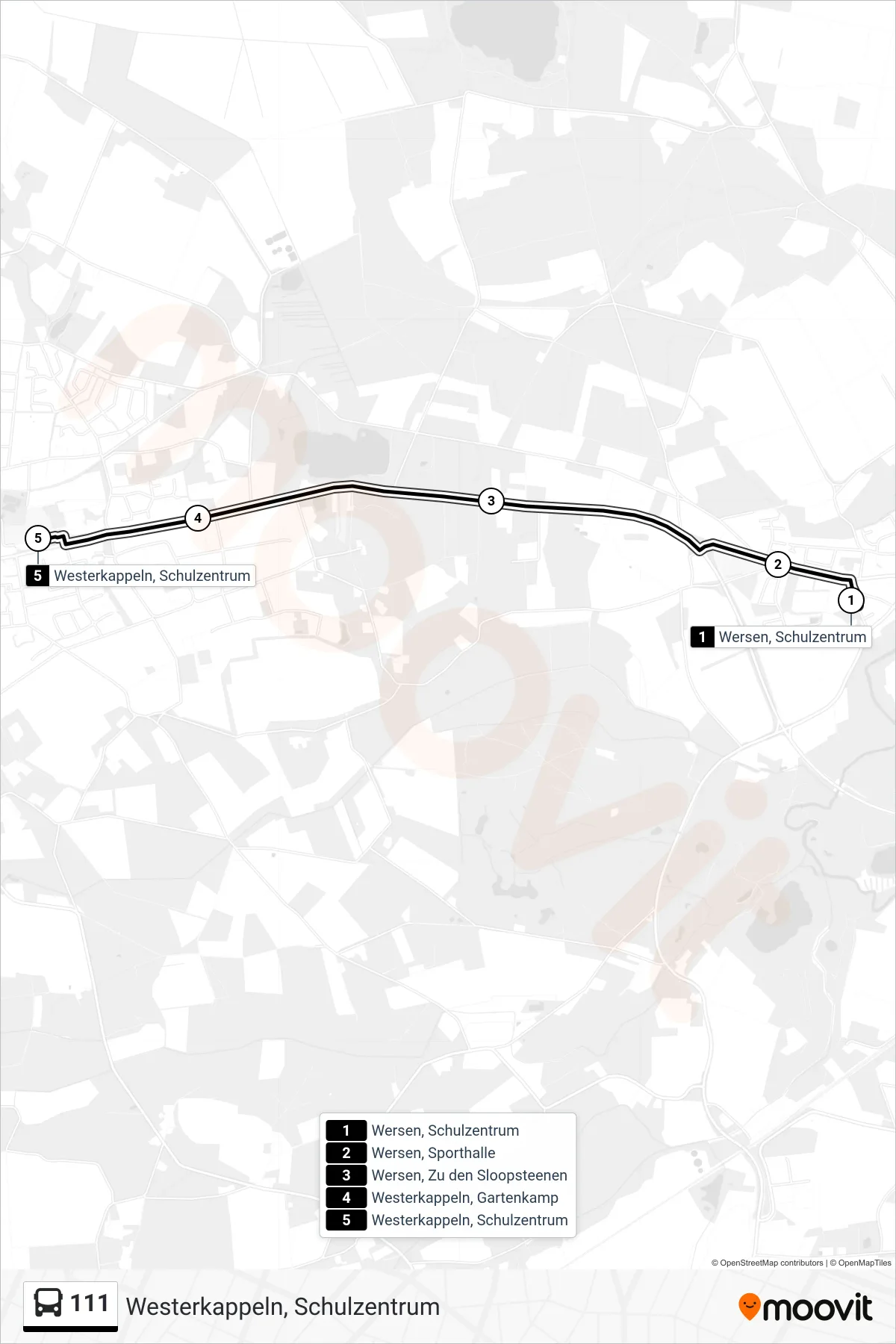 111 bus Line (Westerkappeln, Schulzentrum) route and stops on a map
