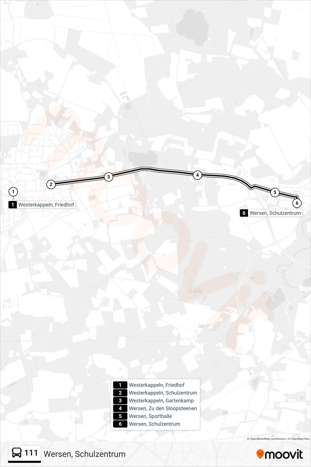 Linie 111 (Bus) Richtung Wersen, Schulzentrum: Route und Haltestellen auf der Karte