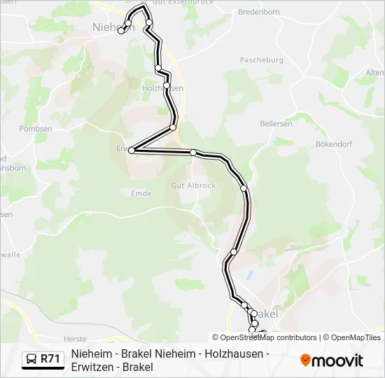 Автобус R71: карта маршрута