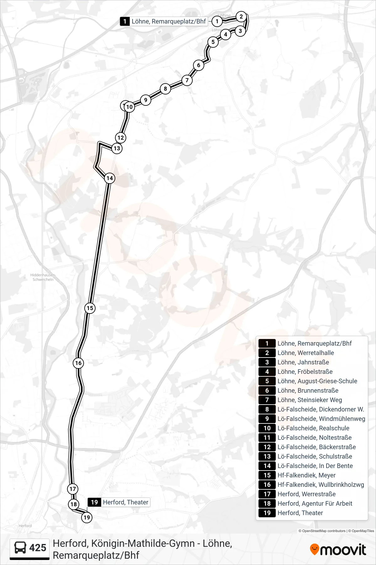 Linie 425 (Bus) Richtung Herford, Theater: Route und Haltestellen auf der Karte