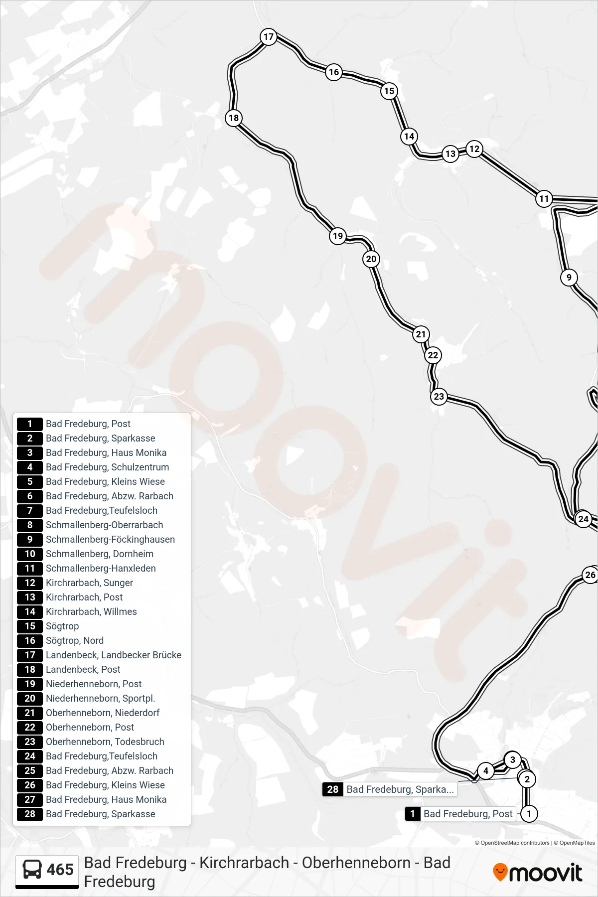 465 bus Line (Bad Fredeburg, Sparkasse) route and stops on a map