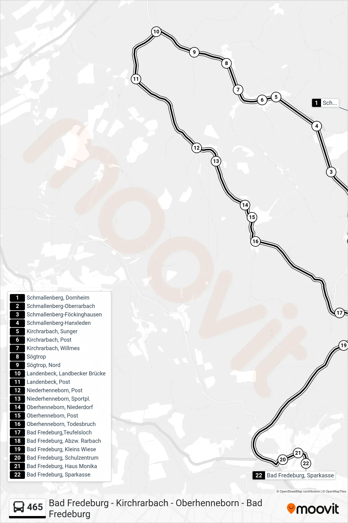 465 bus Line (Bad Fredeburg) route and stops on a map