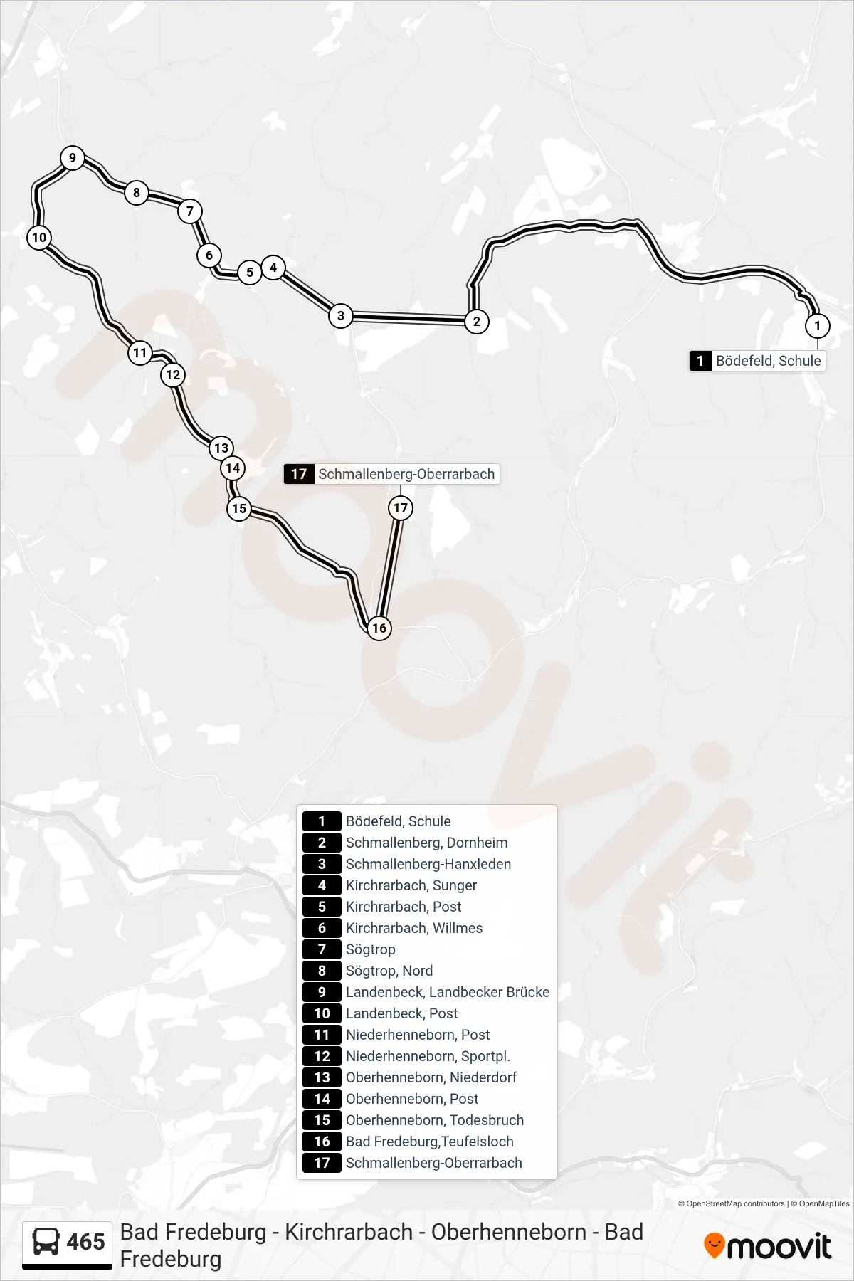465 bus Line (Oberrarbach) route and stops on a map