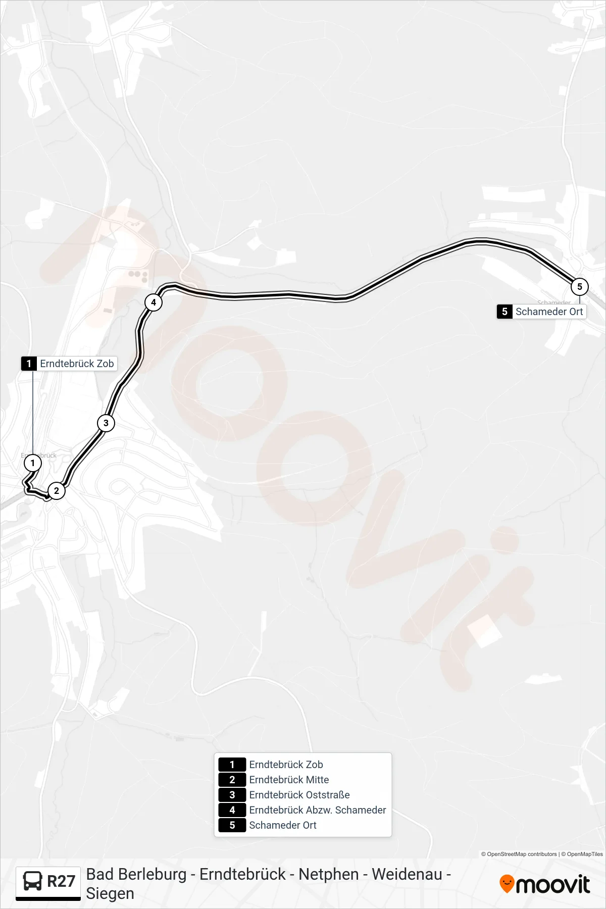 R27 bus Line (Schameder Ort) route and stops on a map