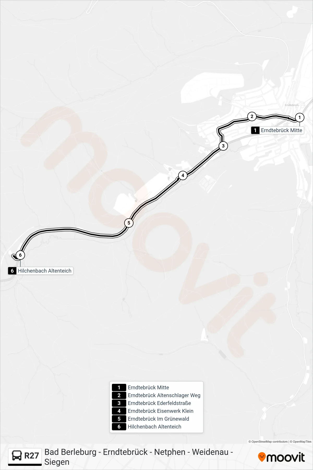 R27 bus Line (Hilchenbach Altenteich) route and stops on a map