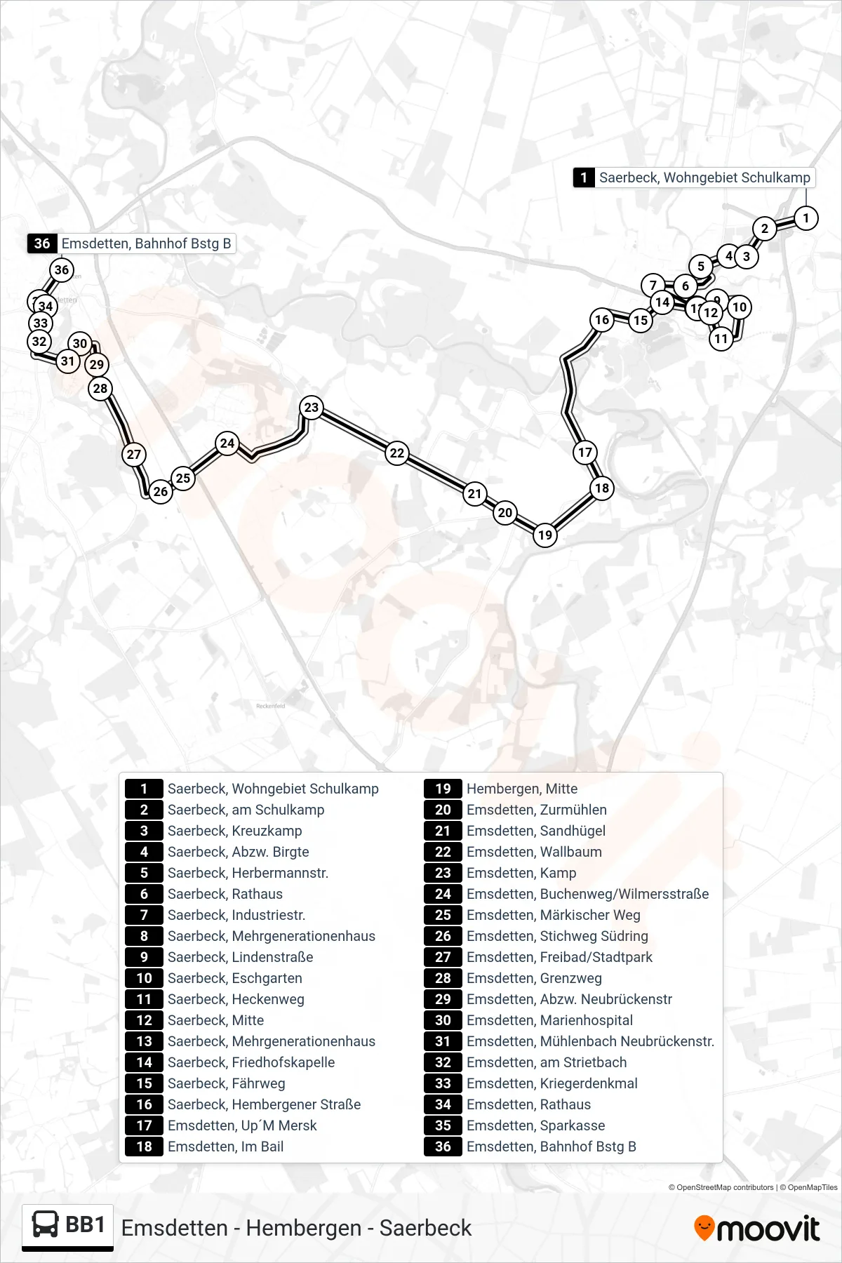 Linie BB1 (Bus) Richtung Emsdetten, Bahnhof Bstg B: Route und Haltestellen auf der Karte