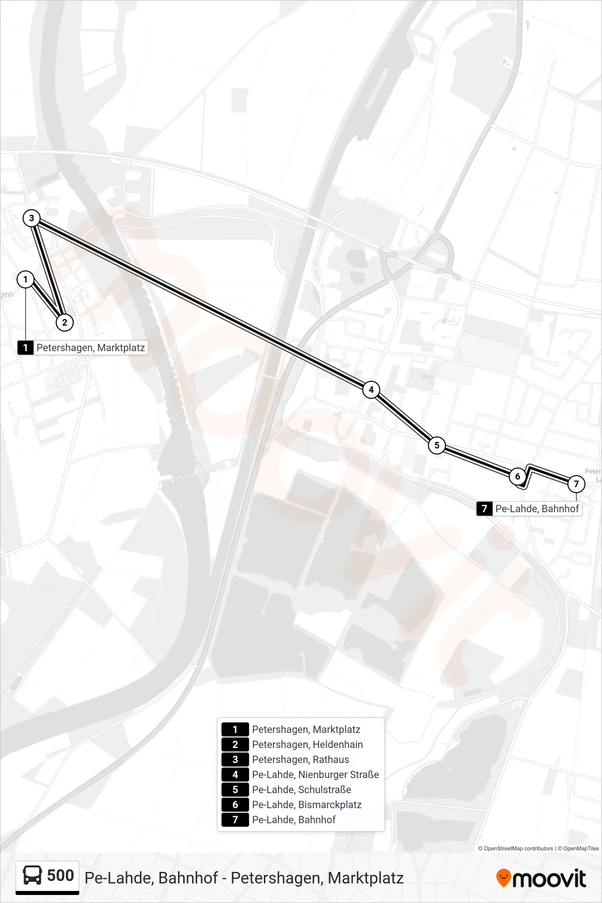 500 bus Line (Lahde Bahnhof) route and stops on a map
