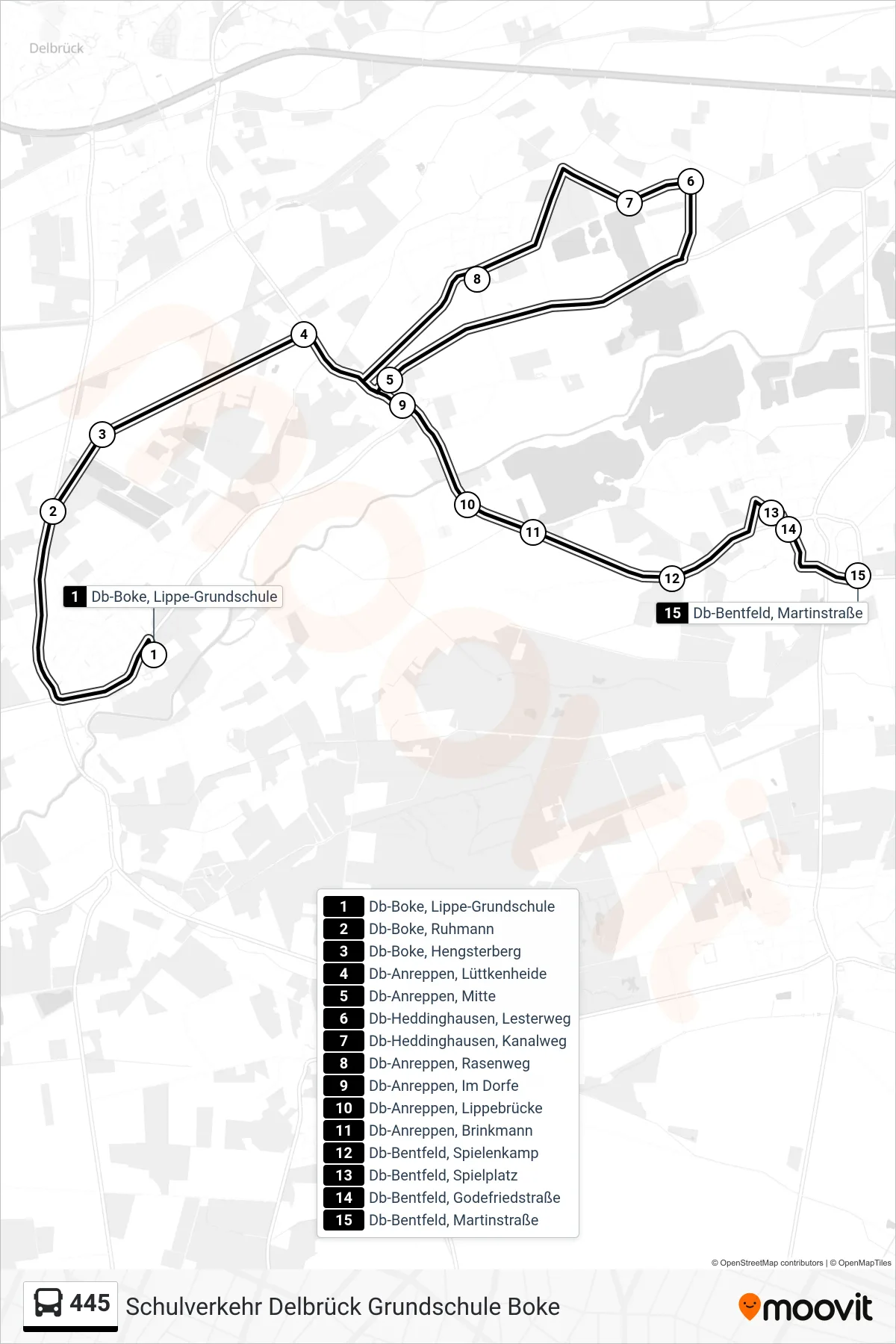 Linie 445 (Bus) Richtung Db-Bentfeld, Martinstraße: Route und Haltestellen auf der Karte