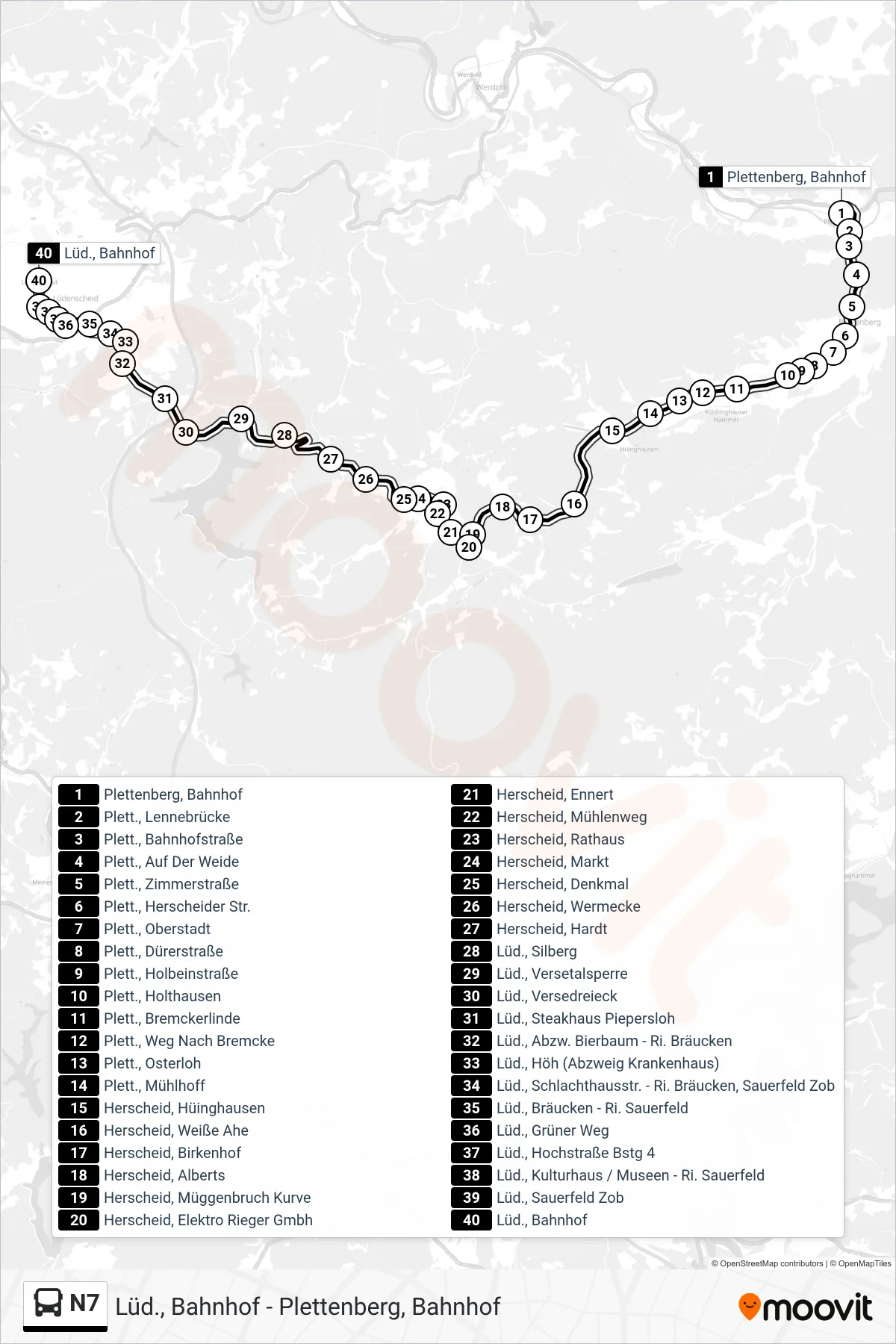 Linie N7 (Bus) Richtung Lüd., Bahnhof: Route und Haltestellen auf der Karte
