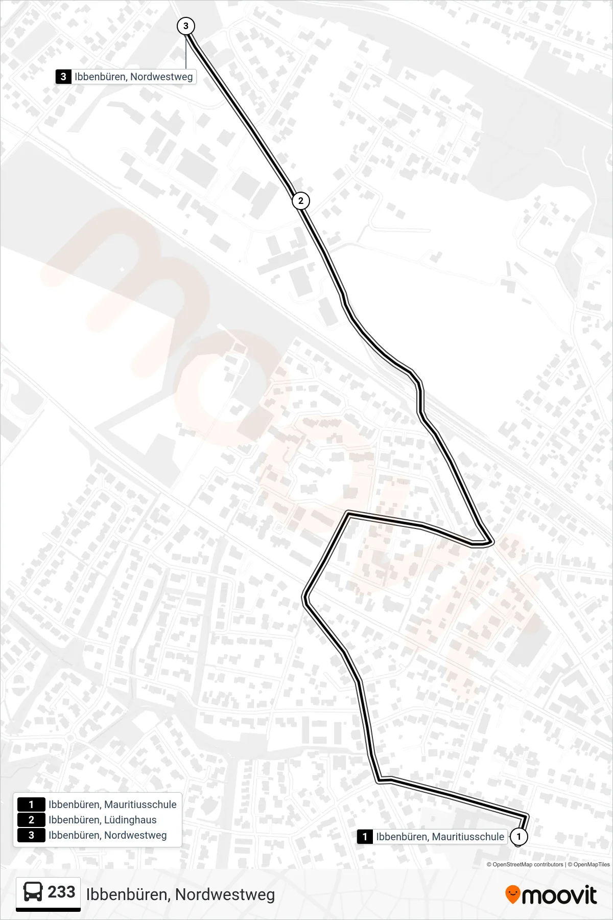 Linie 233 (Bus) Richtung Ibbenbüren, Nordwestweg: Route und Haltestellen auf der Karte