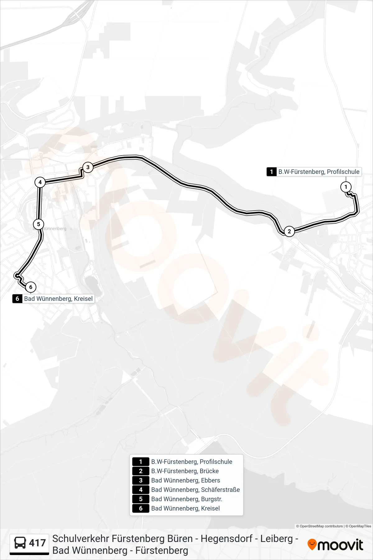 Linie 417 (Bus) Richtung Bad Wünnenberg, Kreisel: Route und Haltestellen auf der Karte