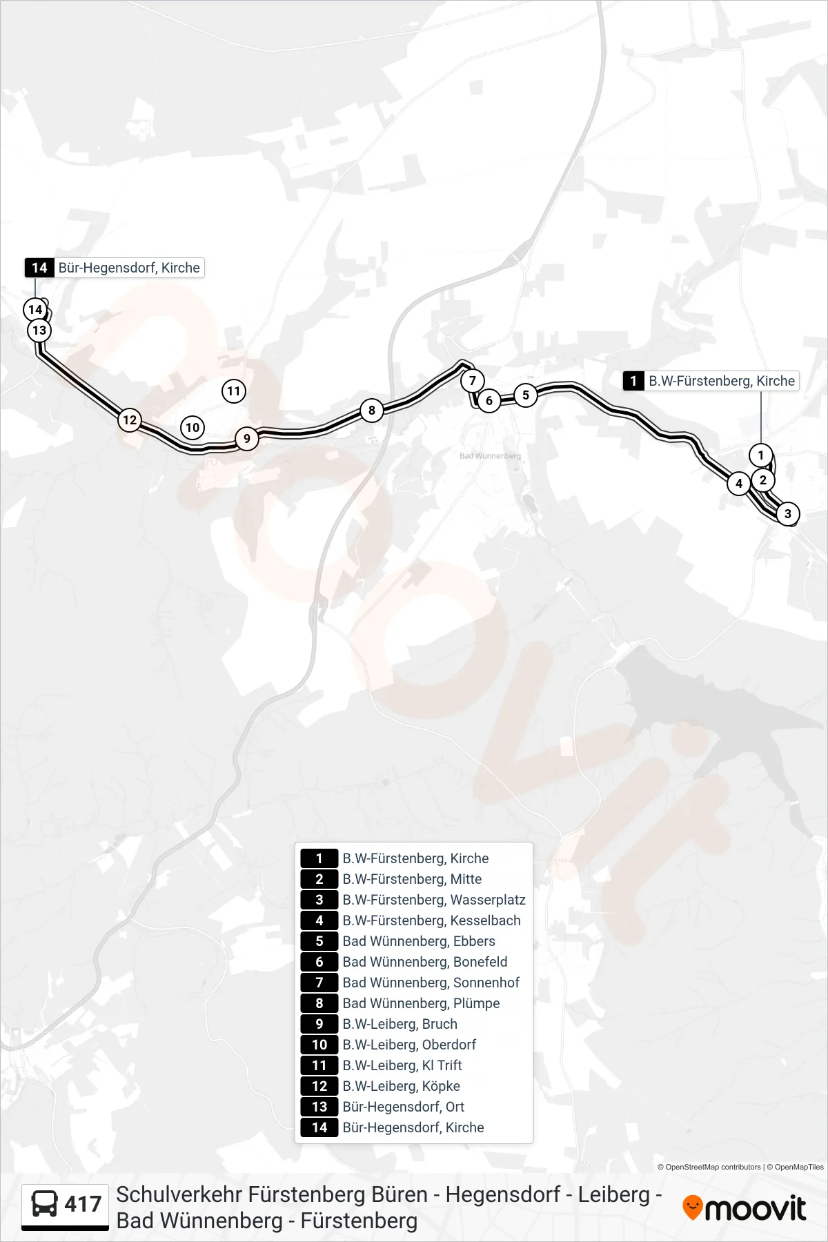 Linie 417 (Bus) Richtung Bür-Hegensdorf, Kirche: Route und Haltestellen auf der Karte