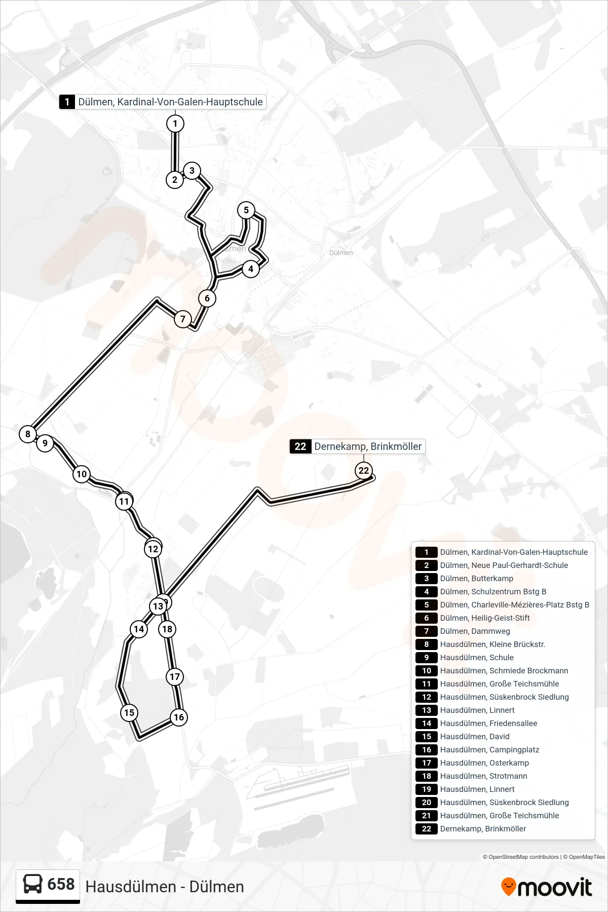 Linie 658 (Bus) Richtung Dernekamp, Brinkmöller: Route und Haltestellen auf der Karte