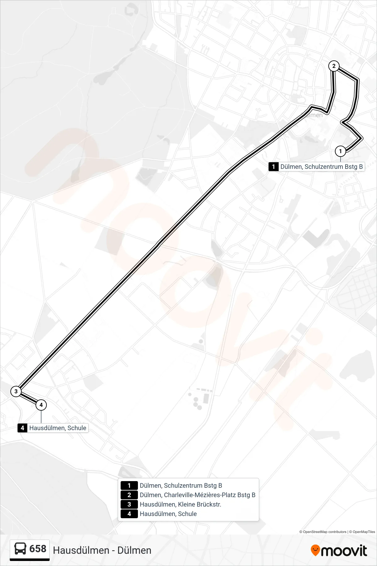 Linie 658 (Bus) Richtung Hausdülmen, Schule: Route und Haltestellen auf der Karte