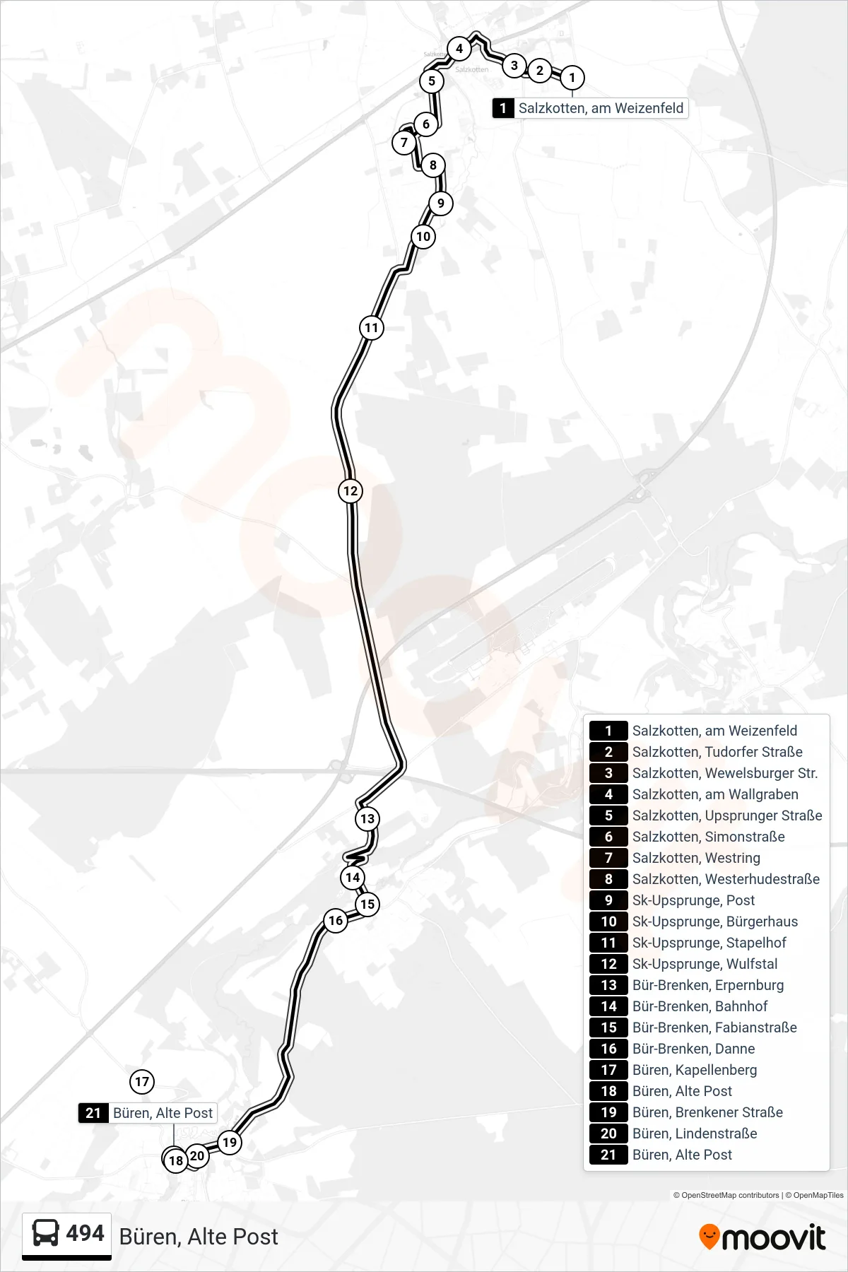 Linie 494 (Bus) Richtung Büren, Alte Post: Route und Haltestellen auf der Karte