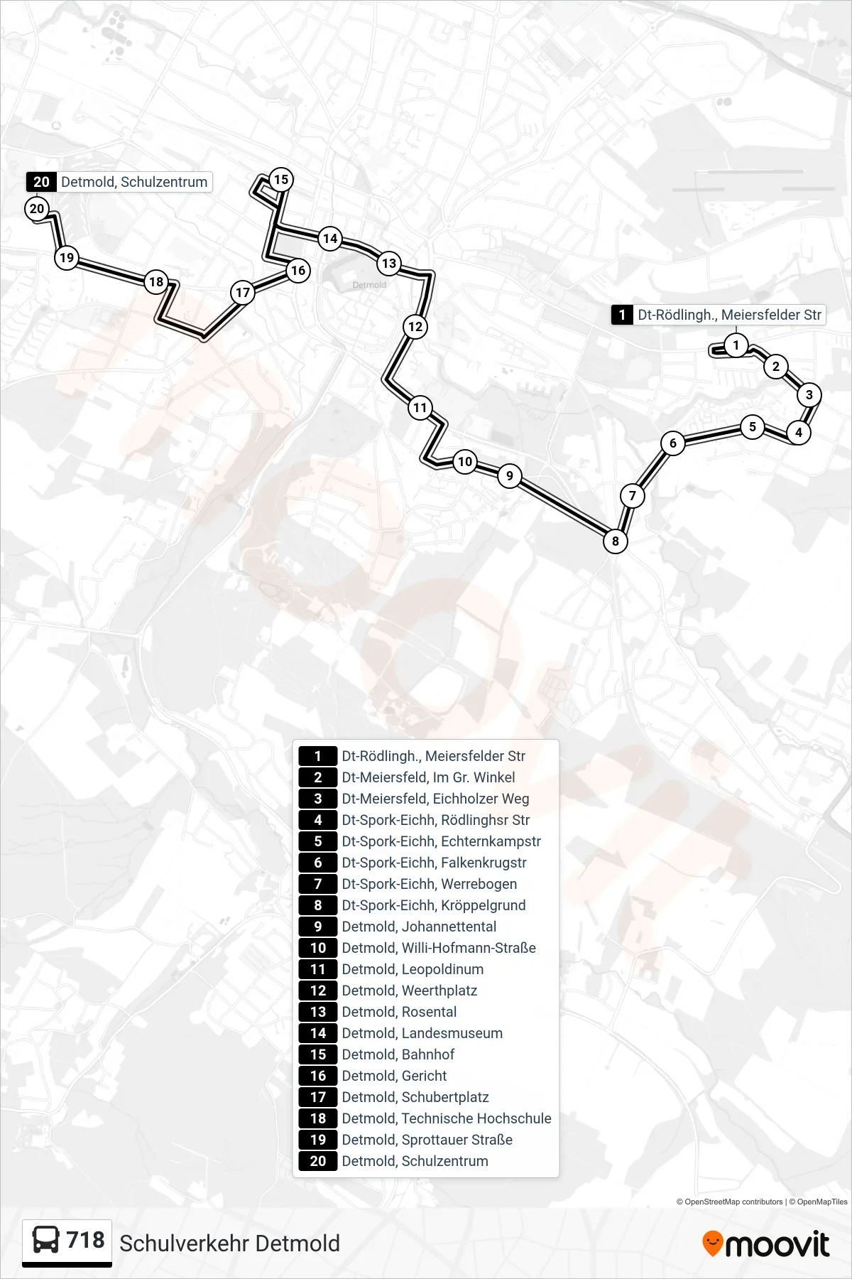 Linie 718 (Bus) Richtung Schulzentrum: Route und Haltestellen auf der Karte
