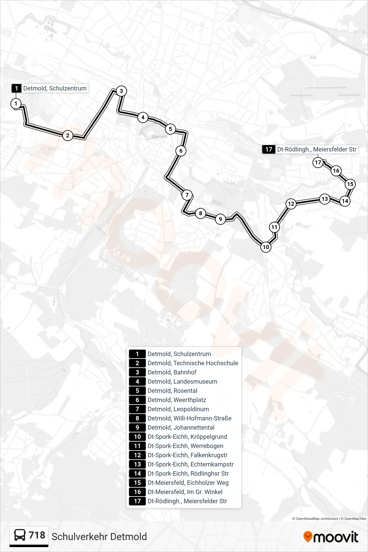 718 bus Line (Dt-Rödlingh., Meiersfelder Str) route and stops on a map