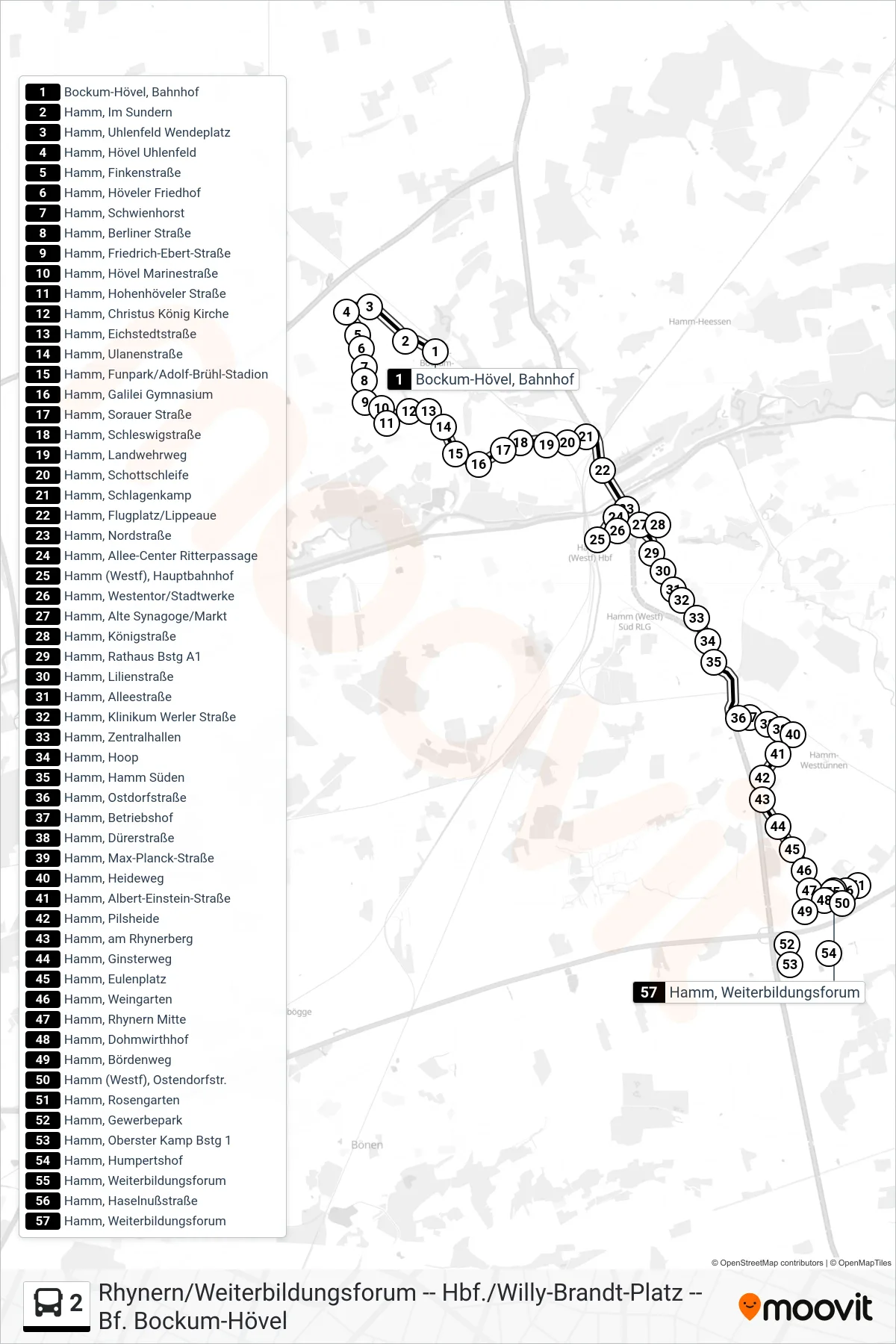 Linie 2 (Bus) Richtung Hamm, Weiterbildungsforum: Route und Haltestellen auf der Karte