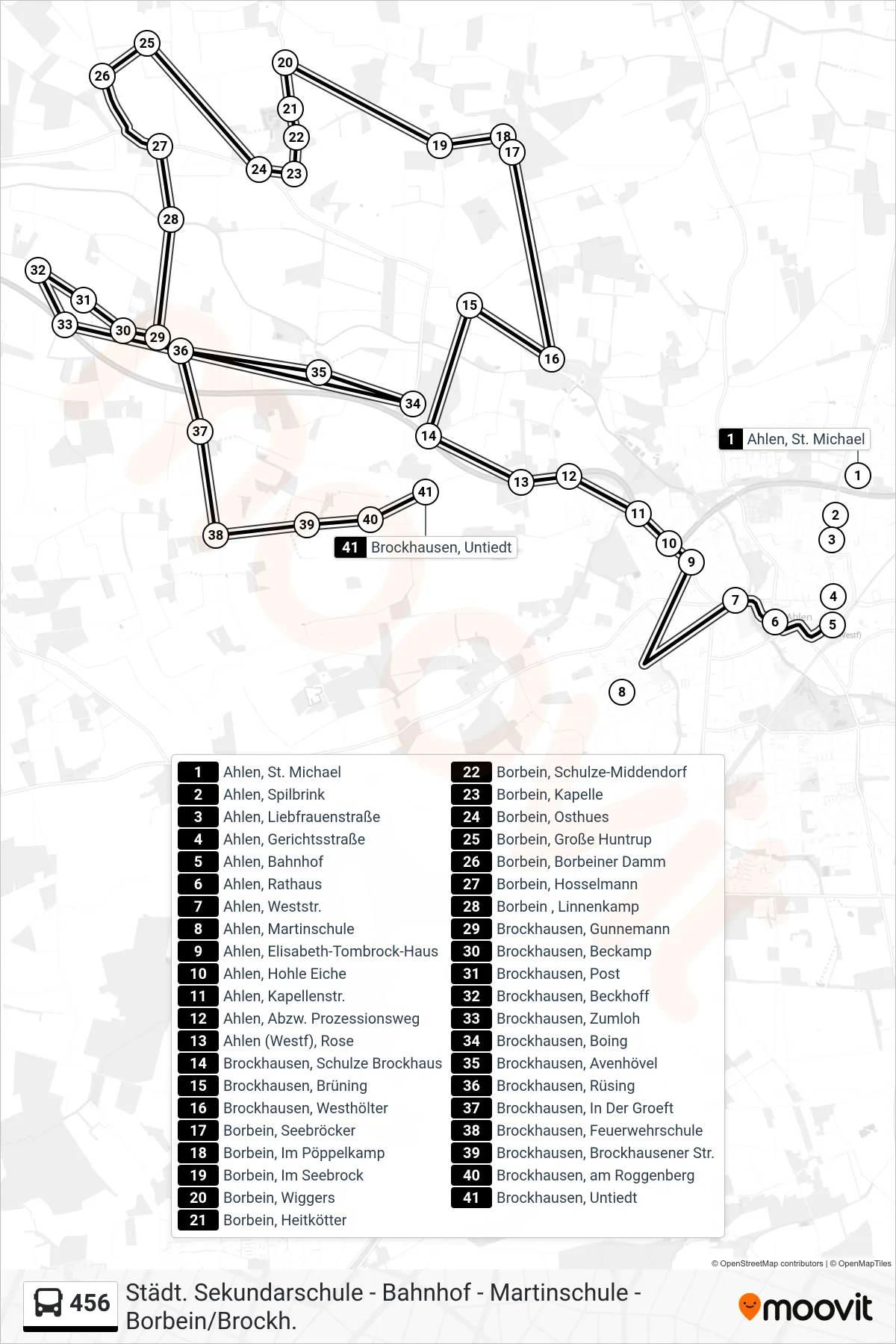 456 bus Line (Brockhausen, Untiedt) route and stops on a map