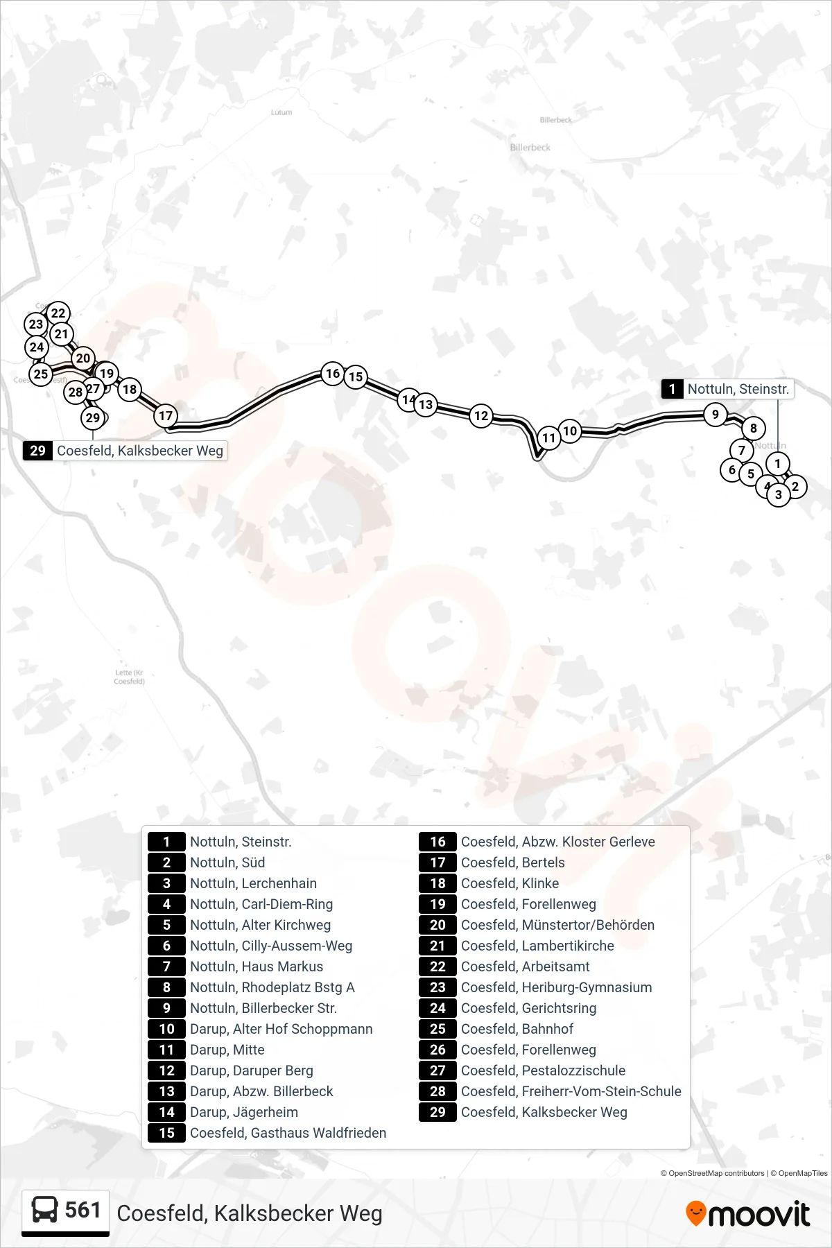 Linie 561 (Bus) Richtung Coesfeld, Kalksbecker Weg: Route und Haltestellen auf der Karte