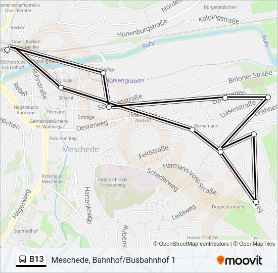 Автобус B13: карта маршрута
