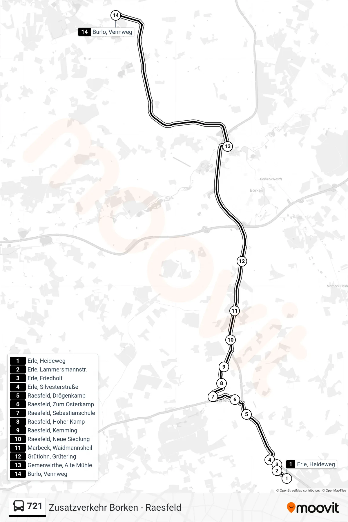 721 tram Line (Burlo, Vennweg) route and stops on a map