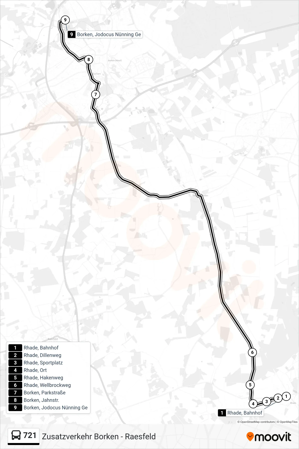 721 tram Line (Borken, Jodocus Nünning Ge) route and stops on a map