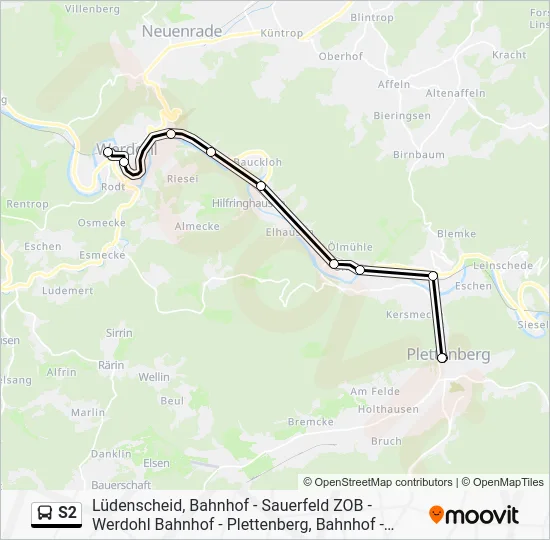 Автобус S2: карта маршрута