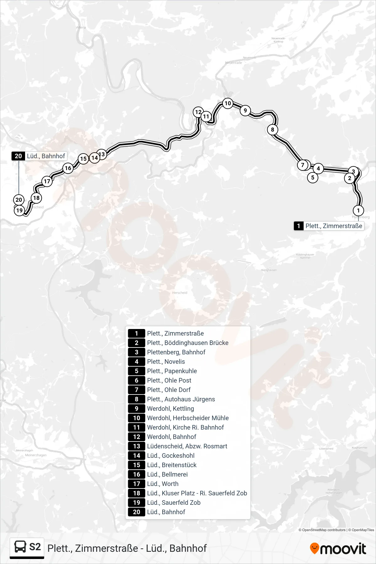 Linie S2 (Bus) Richtung Lüd., Bahnhof: Route und Haltestellen auf der Karte