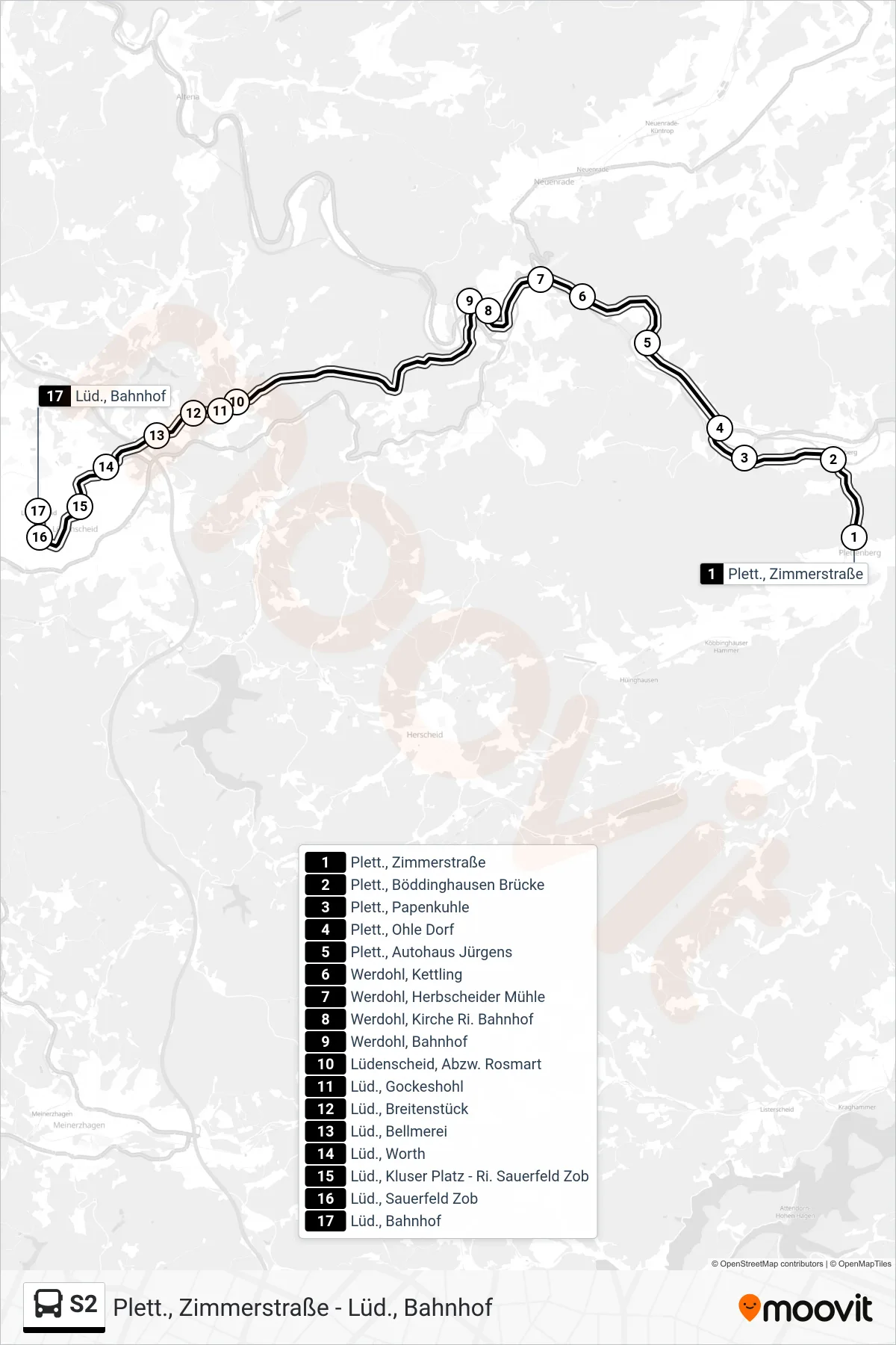 S2 bus Line (Lüd., Bahnhof Steig 4a) route and stops on a map