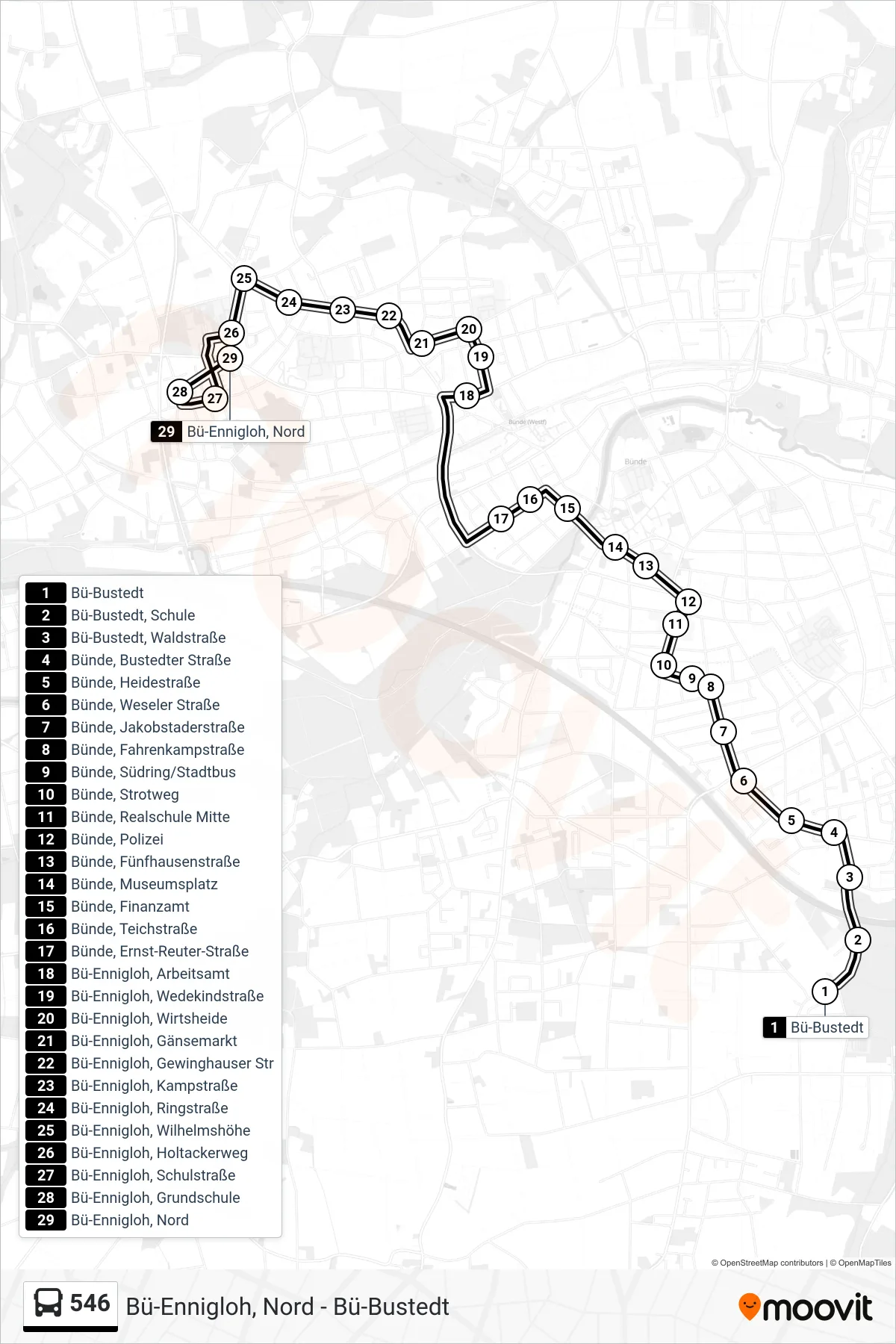 Linie 546 (Bus) Richtung Bü-Ennigloh, Nord: Route und Haltestellen auf der Karte