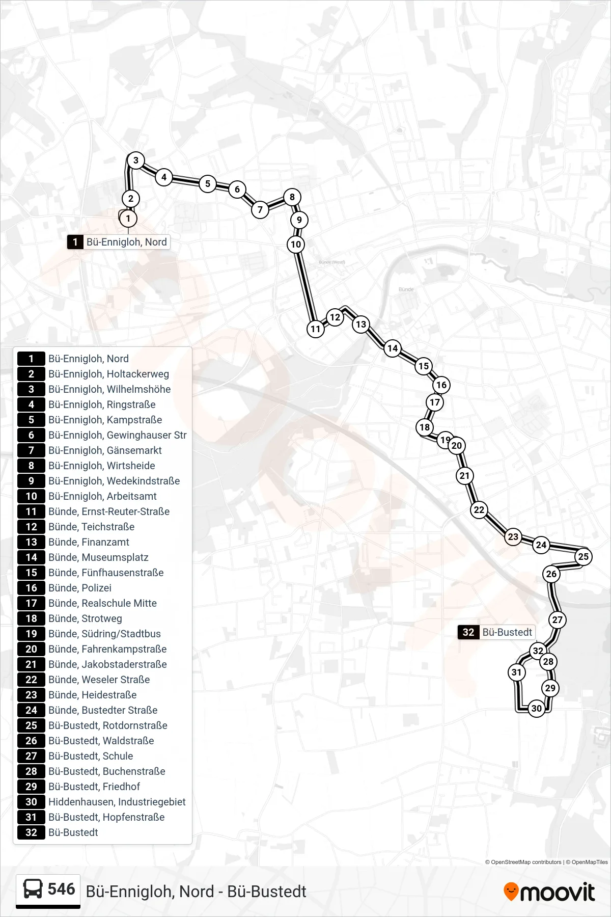 546 bus Line (Bü-Bustedt) route and stops on a map
