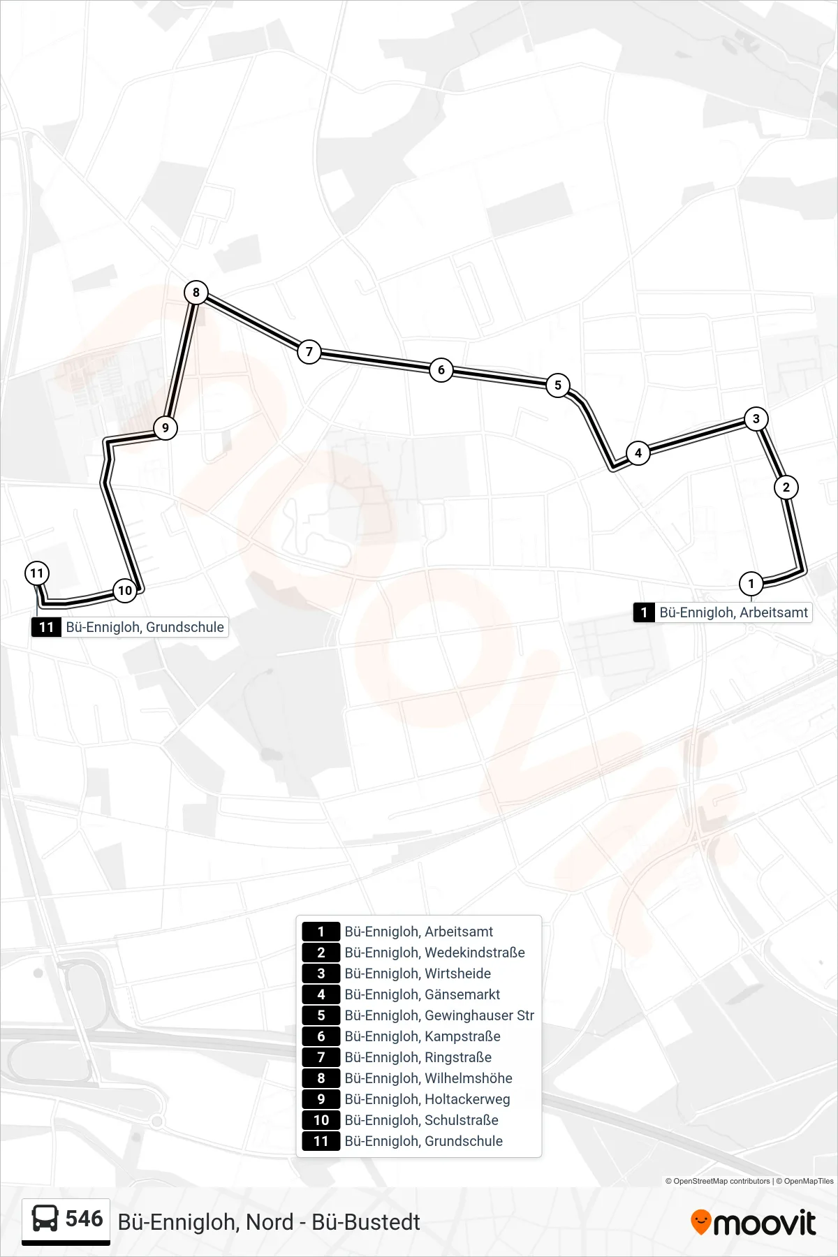546 bus Line (Bü-Ennigloh, Grundschule) route and stops on a map