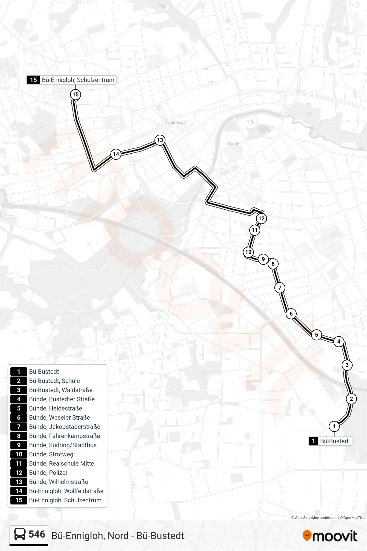 546 bus Line (Bü-Ennigloh, Schulzentrum) route and stops on a map