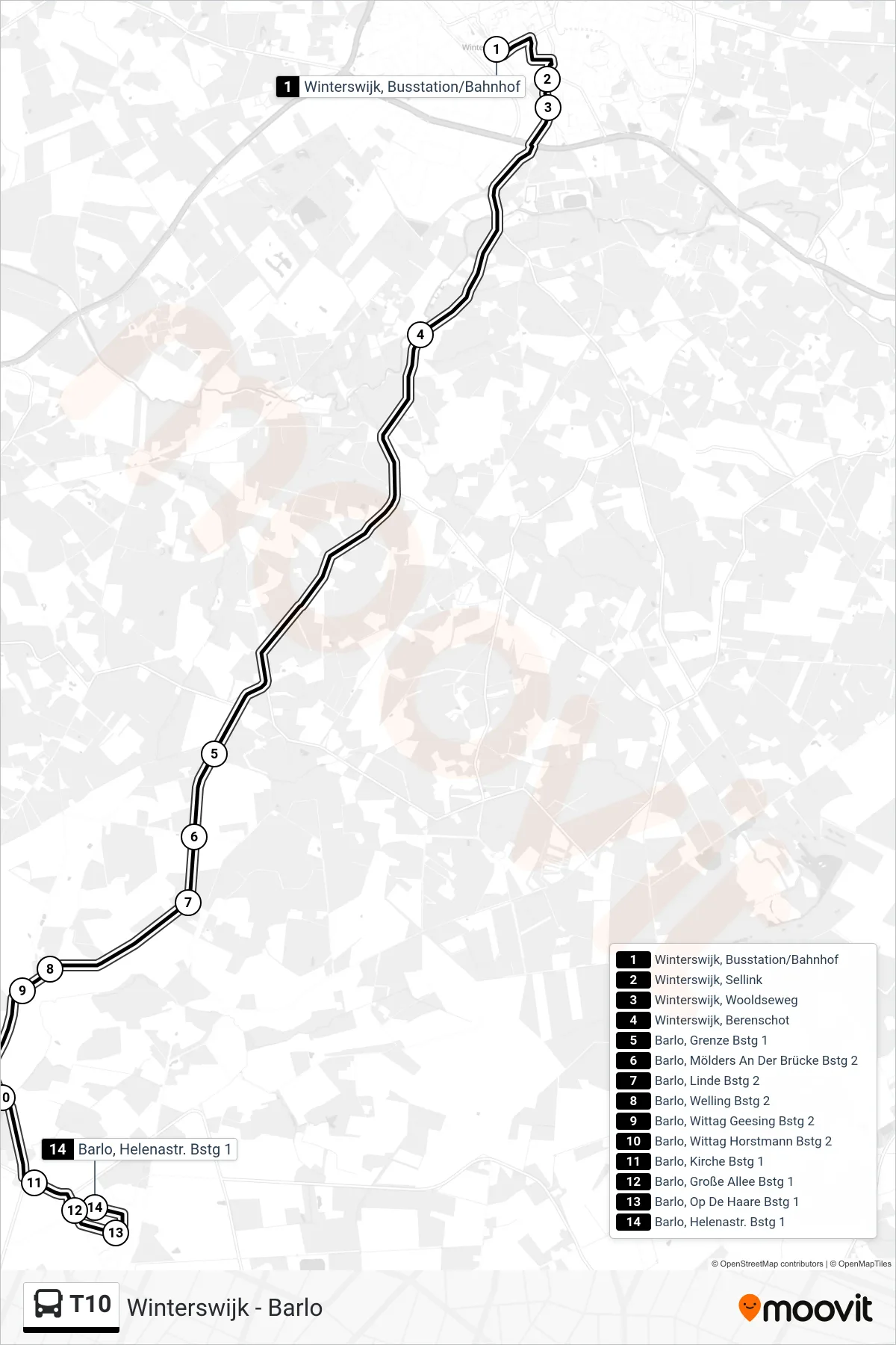 Linie T10 (Bus) Richtung Barlo, Helenastr. Bstg 1: Route und Haltestellen auf der Karte