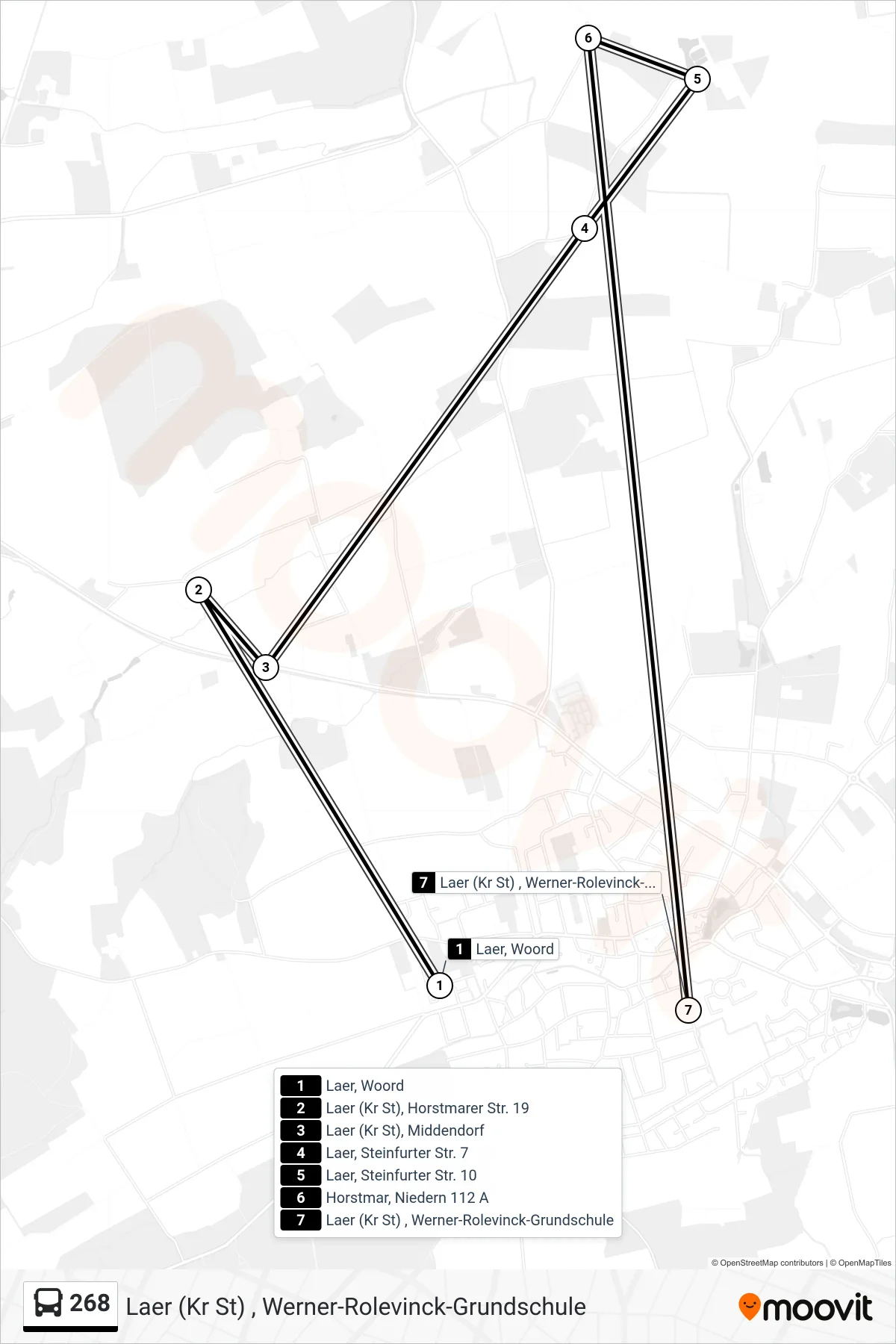 Linie 268 (Bus) Richtung Laer (Kr St) , Werner-Rolevinck-Grundschule: Route und Haltestellen auf der Karte
