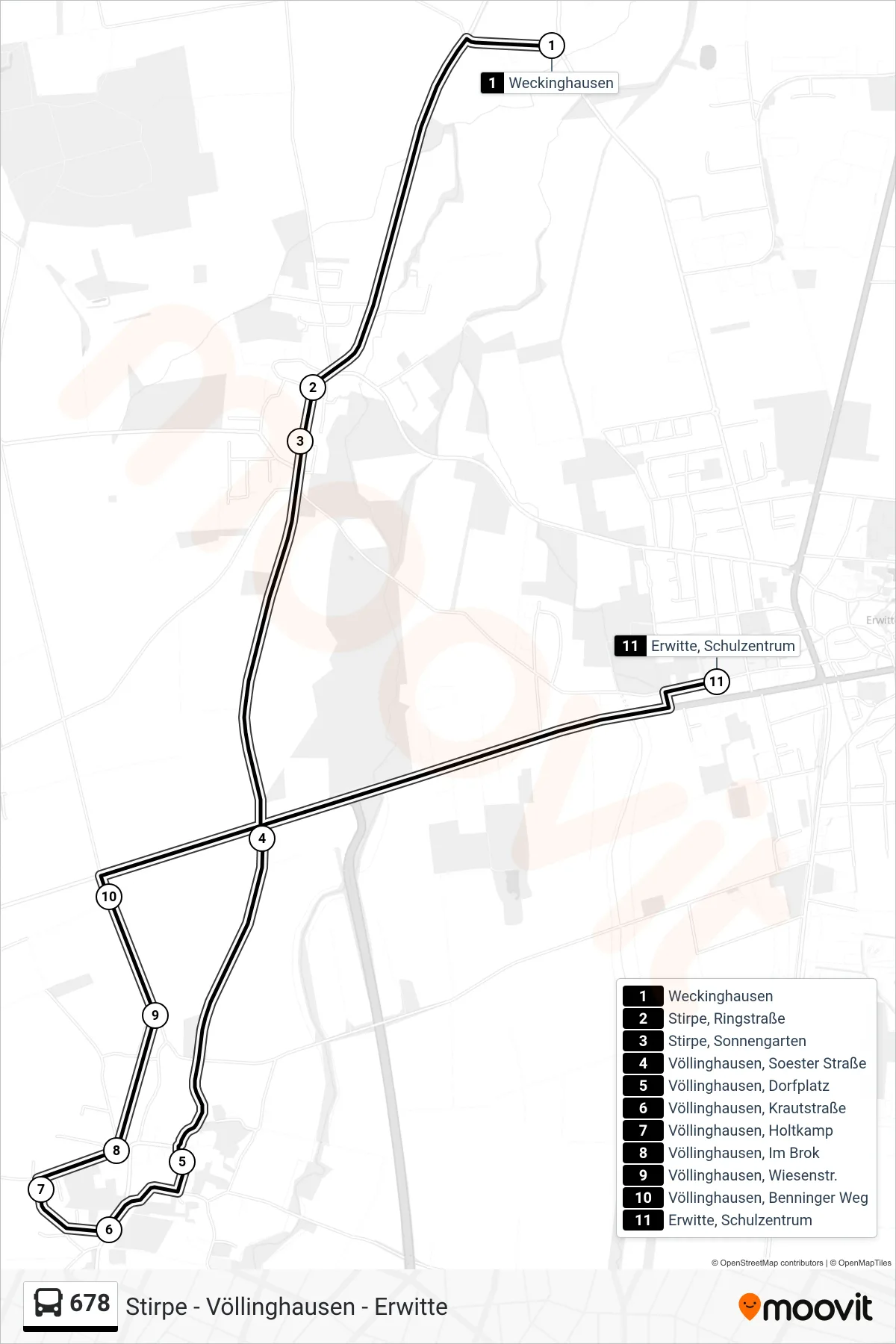 Linie 678 (Bus) Richtung Erwitte, Schulzentrum: Route und Haltestellen auf der Karte