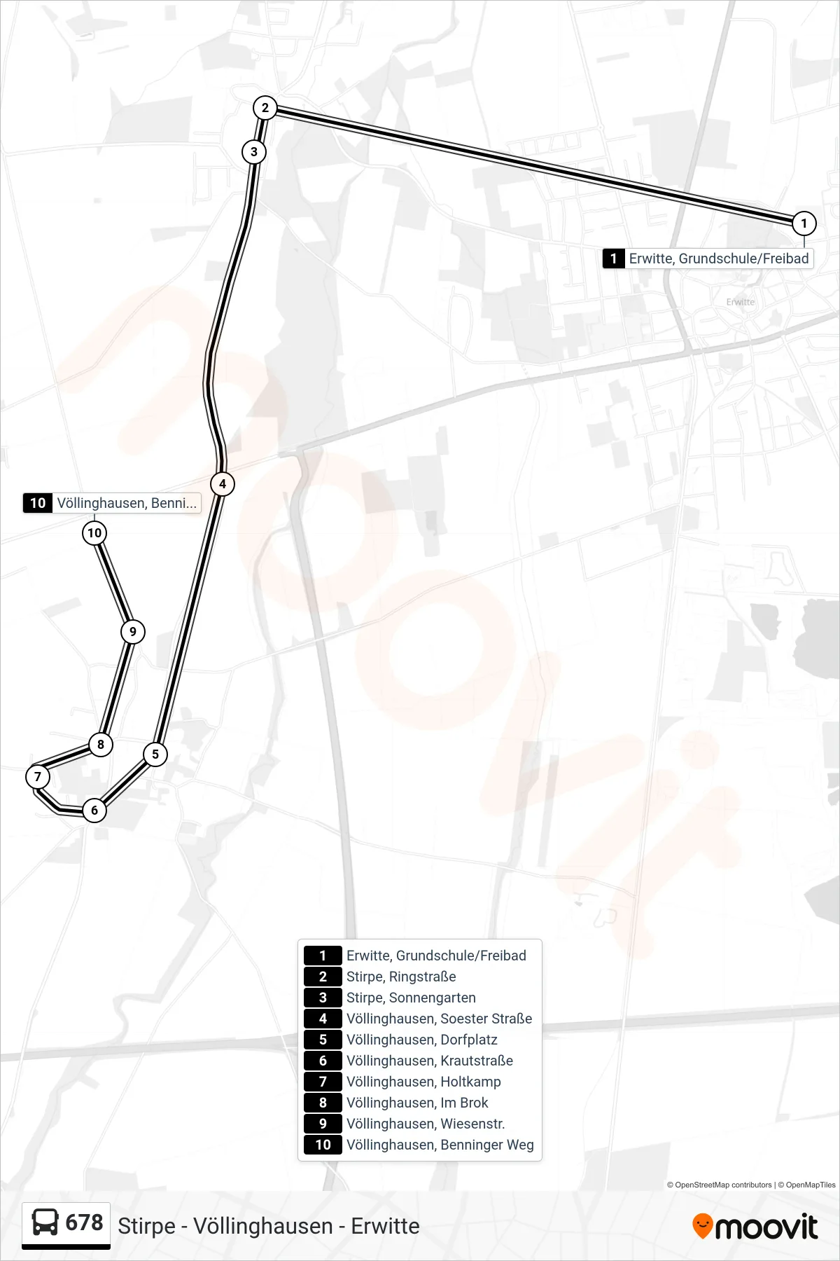 678 bus Line (Völlinghausen, Benninger Weg) route and stops on a map