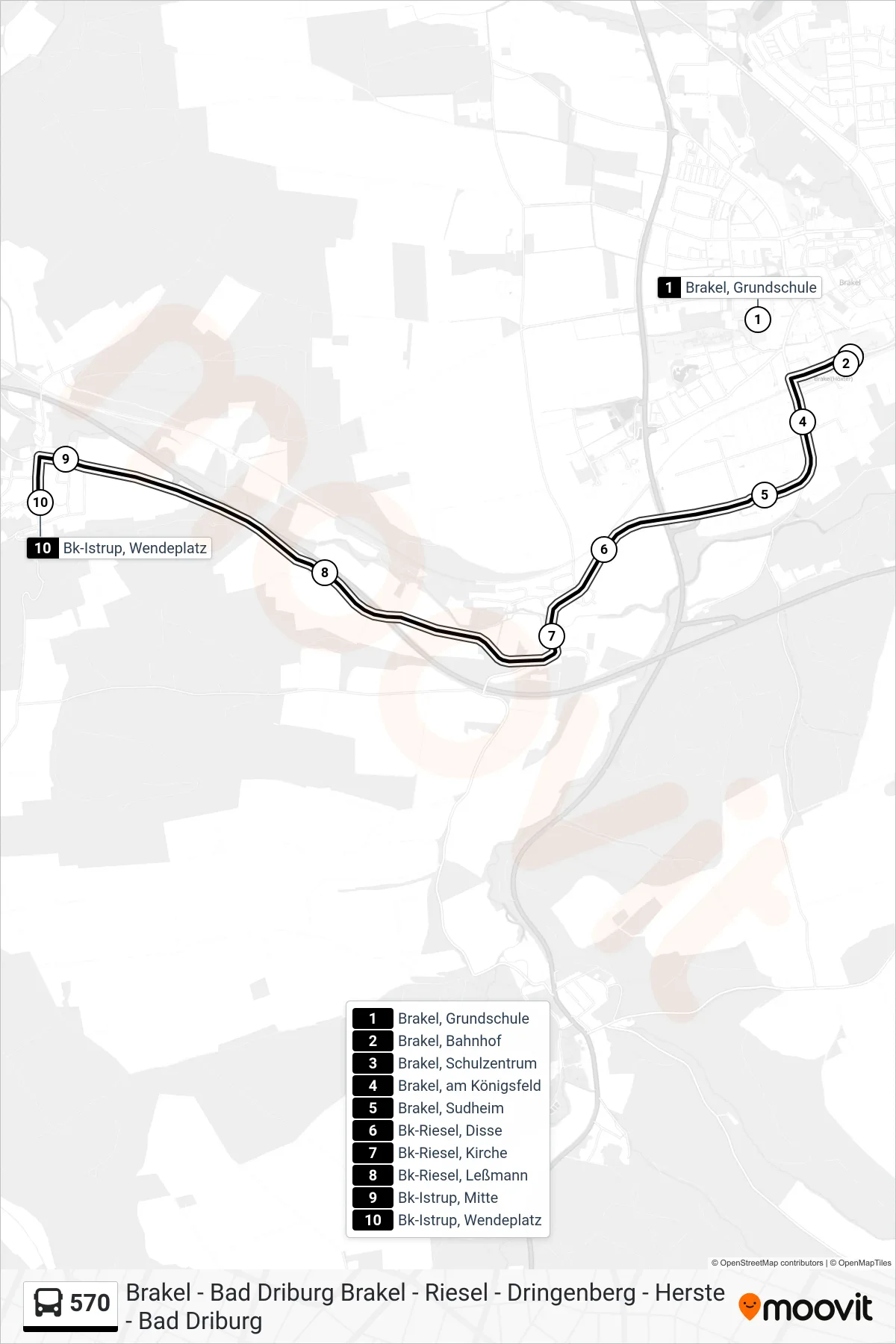 570 bus Line (Bk-Istrup, Wendeplatz) route and stops on a map