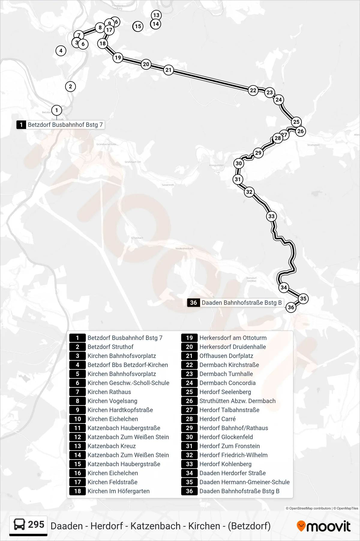 295 bus Line (Daaden Bahnhofstraße Bstg B) route and stops on a map