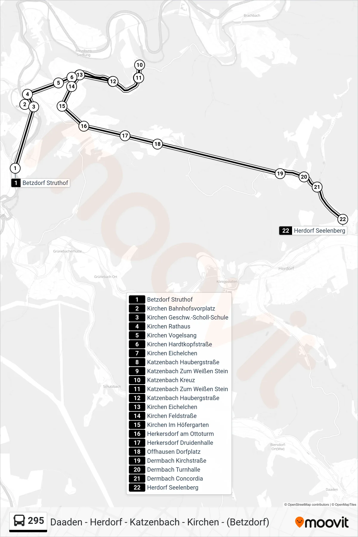 Linie 295 (Bus) Richtung Herdorf Seelenberg: Route und Haltestellen auf der Karte