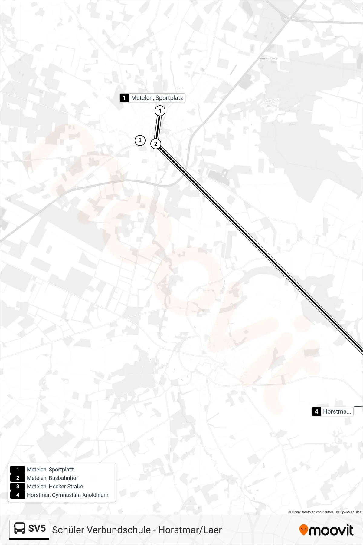 SV5 bus Line (Horstmar, Gymnasium Anoldinum) route and stops on a map