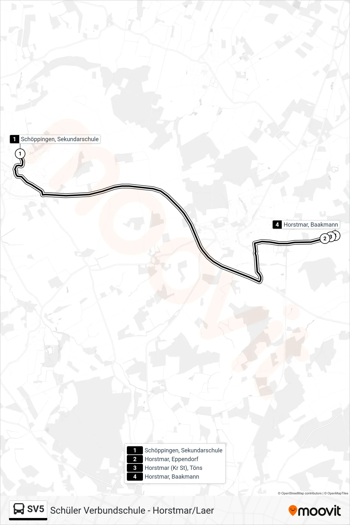 Linie SV5 (Bus) Richtung Horstmar, Baakmann: Route und Haltestellen auf der Karte