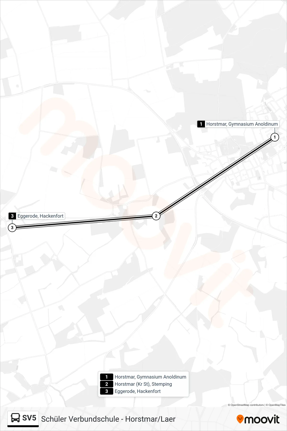 SV5 bus Line (Eggerode, Hackenfort) route and stops on a map