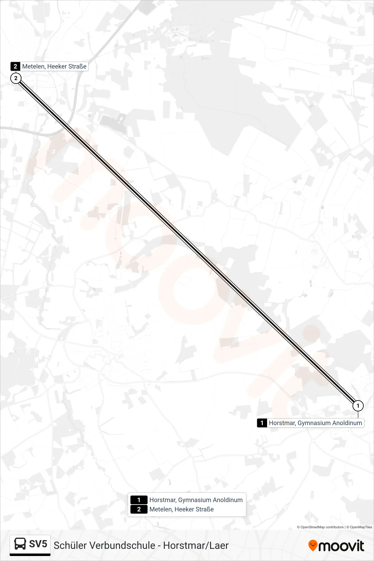 SV5 bus Line (Metelen, Heeker Straße) route and stops on a map