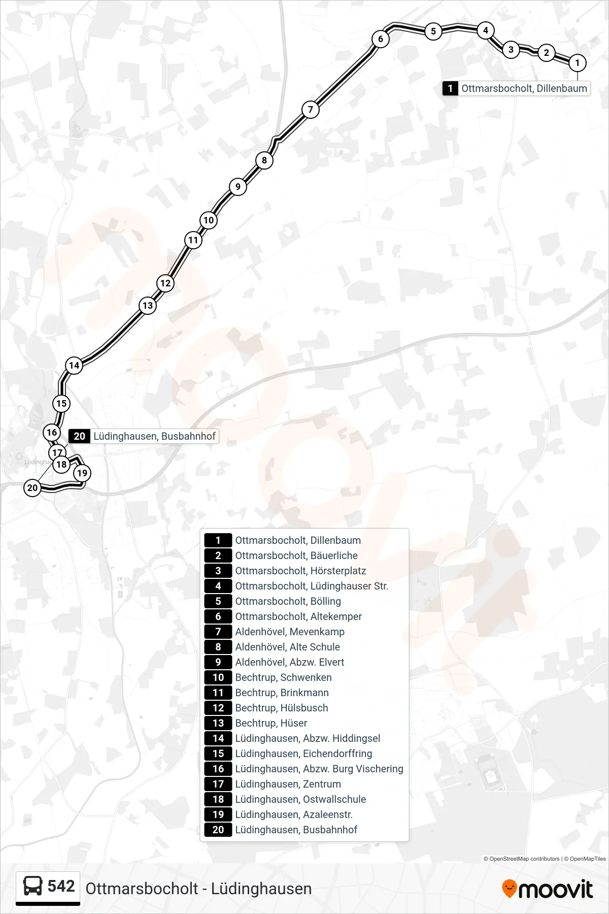 Linie 542 (Bus) Richtung Lüdinghausen, Busbahnhof F: Route und Haltestellen auf der Karte